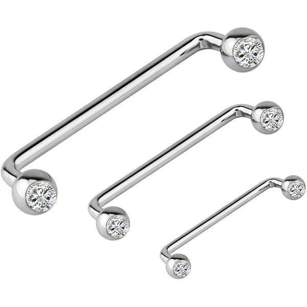14G Internally Threaded Surface Barbell - 316L Surgical Steel, Flat Gem, For Nipple/Neck