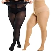 Aaronano 2 Pairs Plus Size Tights for Women,Semi-Sheer T-Crotch Rip Resistant High Waist Pantyhose with Reinforced Toes