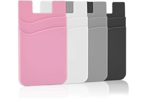 SS Card Holder for Back of Phone, Cell Phone Wallet Stick-on Credit Card Sleeve Pocket Silicone Pouch Compatible for iPhone, Samsung Galaxy and Most SamrtPhones 4 Pack