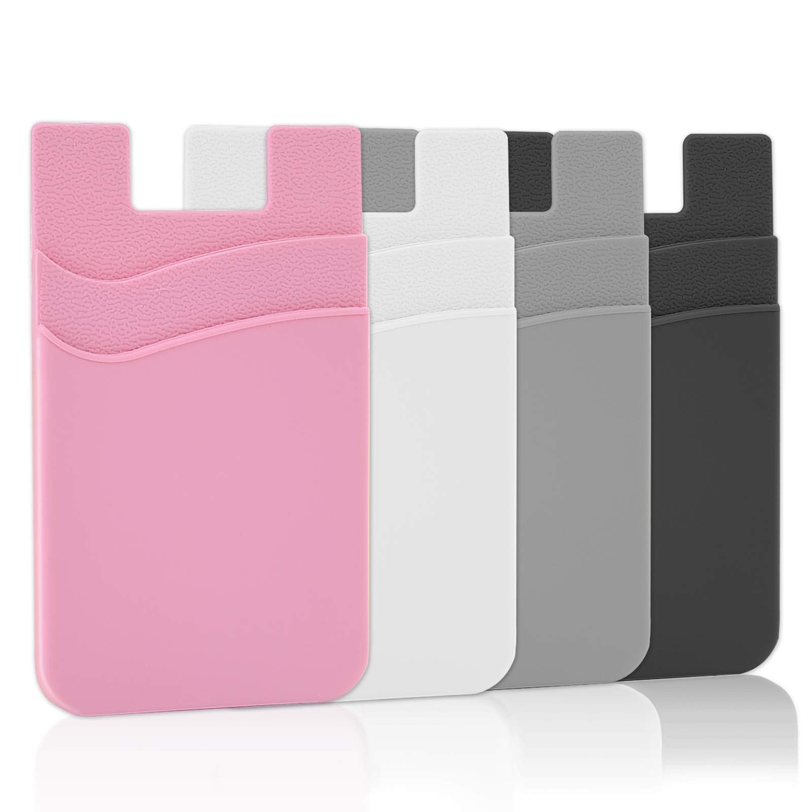 Photo 1 of SS Card Holder for Back of Phone, Cell Phone Wallet Stick-on Credit Card Sleeve Pocket Silicone Pouch Compatible for iPhone, Samsung Galaxy and Most SamrtPhones 4 Pack