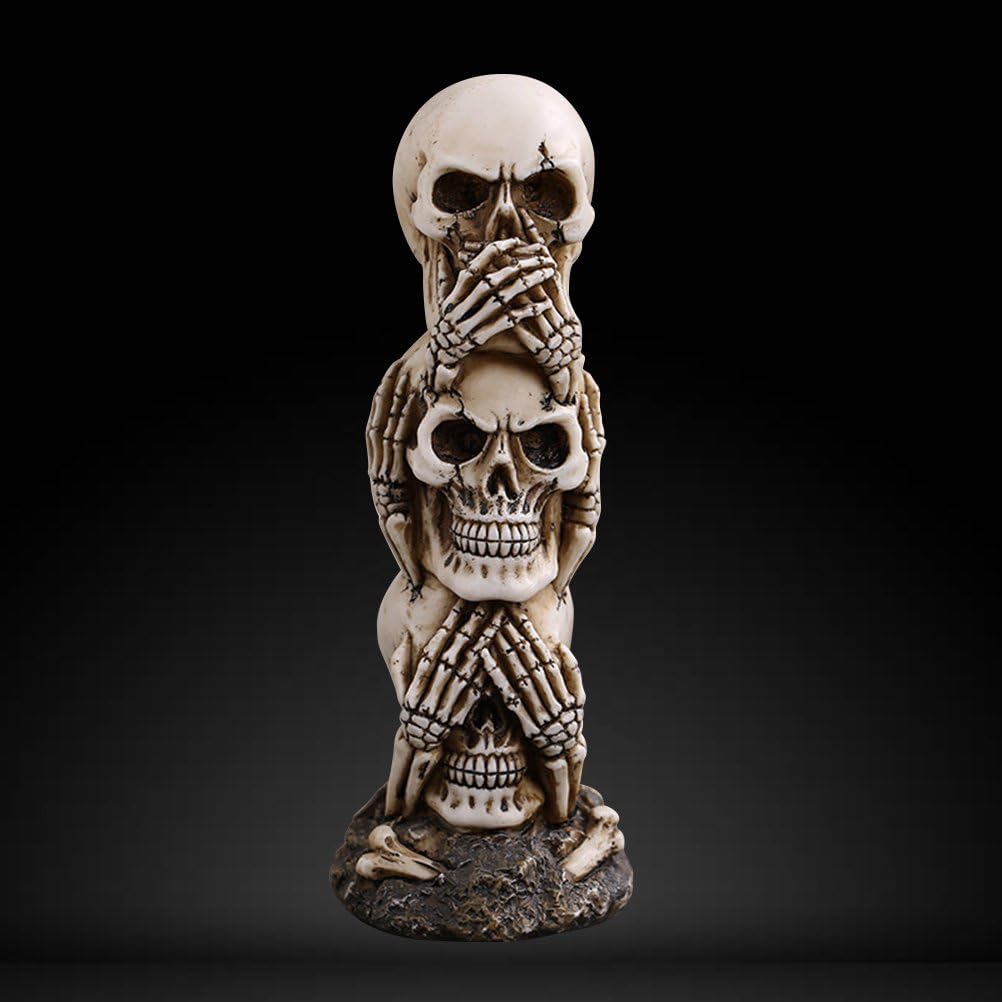 BESTOYARD Hear-no, See-no, Speak-no Evil Skull Statue Sculpture Figure Skeleton, Light Yellow, 19 x 6 x 6cm - Image 4