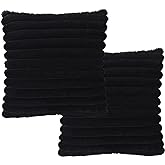Bunliuys 2 Pack Pillow Covers, 20x20 Faux Fur Square Throw Pillow Covers for Living Room Decorations Throw Pillow Case, Throw Pillow Cover Cushion Cover for Home Sofa Bedroom Car, Black