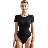 SUUKSESS Women Crew Neck Short Sleeve Thong Bodysuit Shirts Basic Top