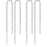 LINGBG JEWELRY 2 Pairs S925 Sterling Silver Chain Threader Earrings For Women Bar Wrap Threader Dangle Drop Earrings Lightweight Minimalist Hypoallergenic Earrings Anniversary Jewelry