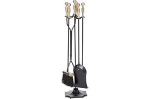 nalone 5 Pieces Fireplace Tools Set, Brass Handles Wrought Iron Fireplace Accessories Set with Poker, Tong, Shovel, Brush, Fire Place Tools Indoor Outdoor (Antique Bronze)