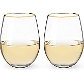 Twine Gilded Stemless Wine Glasses Set with Gold Rim, Modern Drinking Glasses for Red and White Wines, Wedding Gifts, Holiday Celebration, Elegant Glassware, Home Bar,18 oz, Set of 2