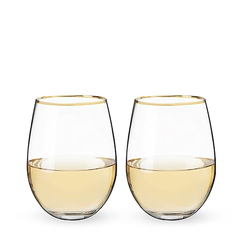 Twine Gilded Stemless Wine Glasses, Gold Rimmed Clear Wine Glass