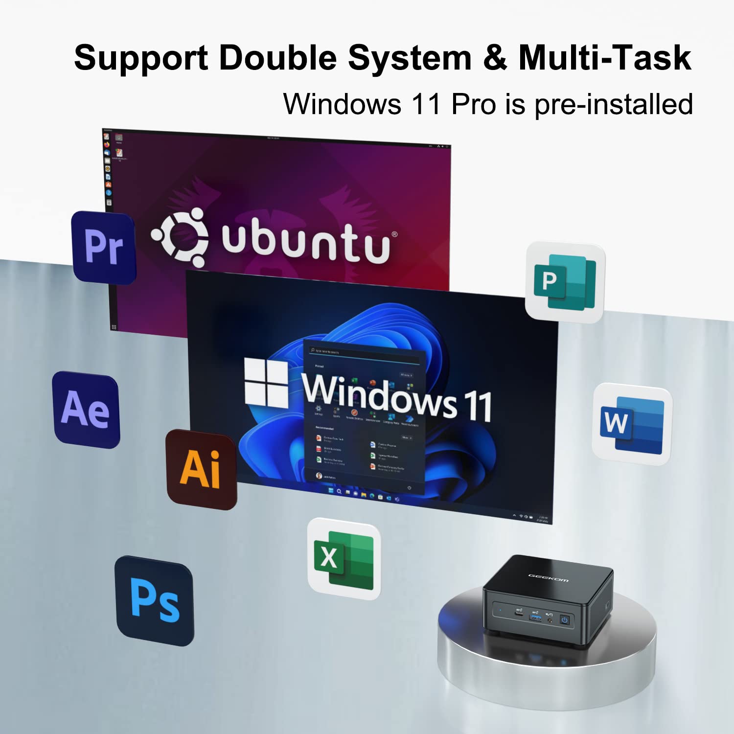 GEEKOM Mini PC, Mini IT8 SE Mini Computer with i3-8109U(Up to 3.6 GHz), 8GB Dual DDR4 256G SSD Windows 11 Pro Small Desktop Computer, Support 4K UHD, Dual WiFi, BT, HDMI for Office/Study/Home
