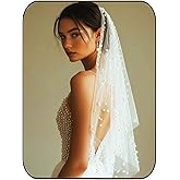 Unsutuo Pearl Wedding Veil 2 Tier Bridal Veil Short White Veils for Women and Brides