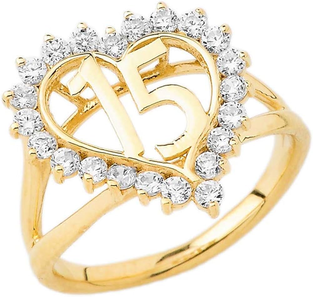 15"Quinceañera Ring in 9 ct Gold (Yellow/Rose/White) Amazon.co.uk