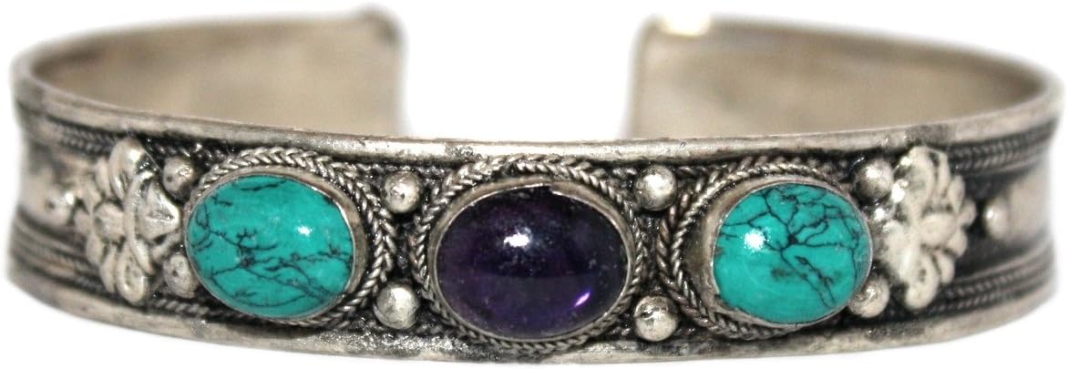 Turquoise Bracelet Cuff Bracelet Amethyst Bracelet Tibetan Bracelet Silver Bracelet Tribal Bracelet