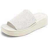 mysoft Women's Platform Sandals 1.8 Inch Slip On Comfortable Knit Open Toe Flatform Chunky Slide Sandals White