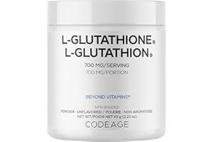 Codeage L-Glutathione Powder - Vegan 700 mg L-Glutathione per Serving, Unflavored Powder - Phospholipid - 2-Month Supply - No