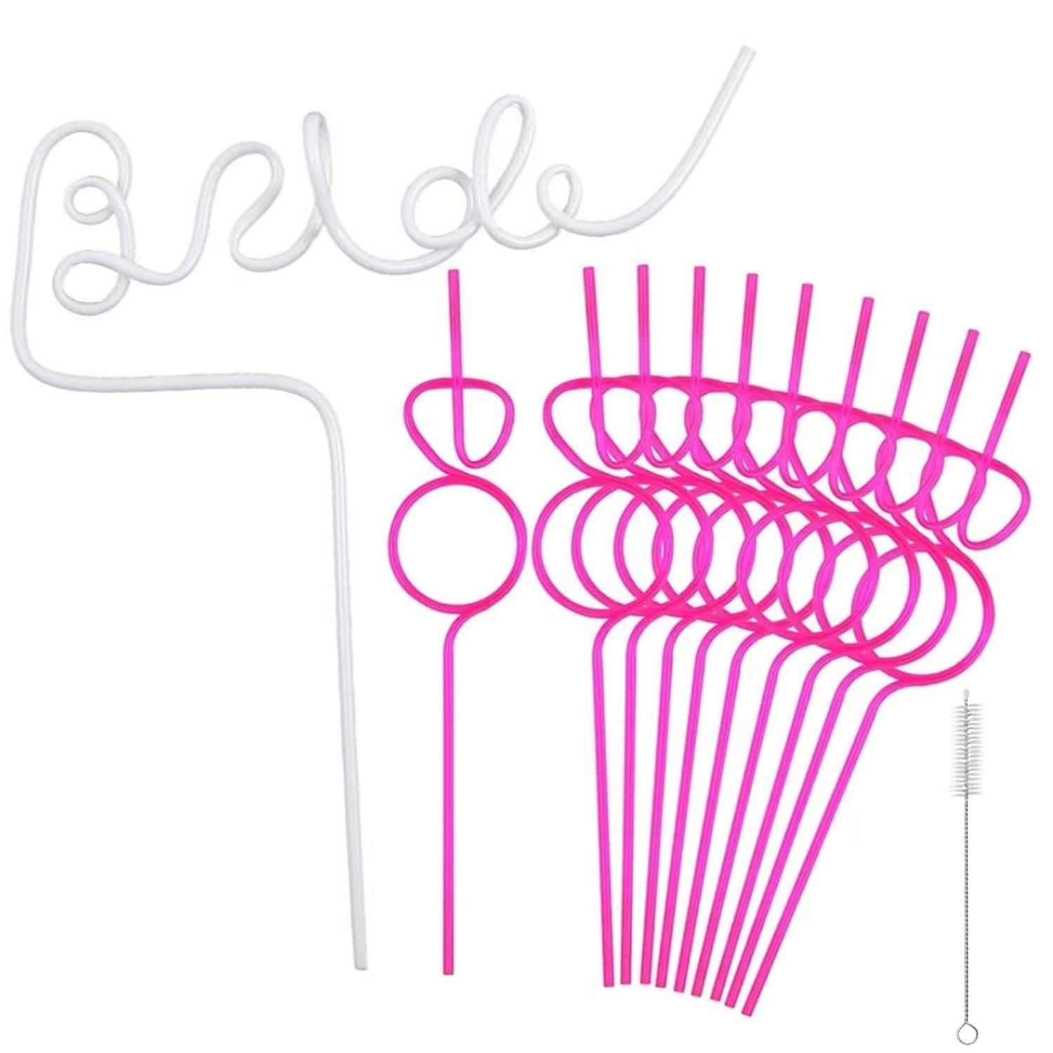Photo 1 of 11PCS Bachelorette Party Decoration Straws Set, 1 White Large Bachelorette Party Straws+10 Large Pink Diamond with 1 Brush for Bridal Shower Decorations Wedding Birthday Gifts (PINK)