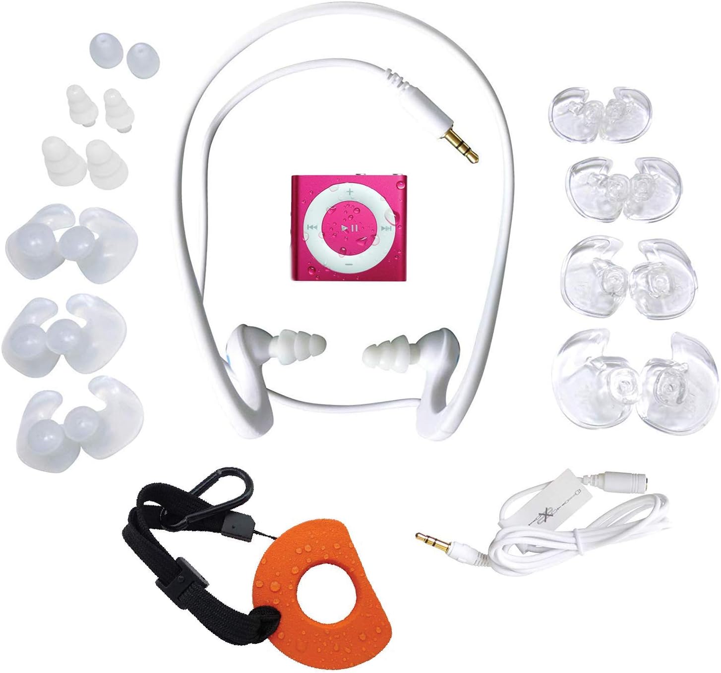 Underwater Audio Waterproofing compatible with iPod Shuffle (Hot Pink) with HydroActive headphones