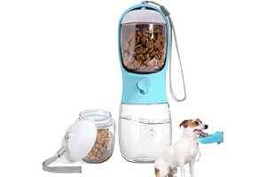 LUAPETON Portable Dog Water Bottle with Food Container, Travel Pet Water Bottle for Cat, Rabbit, Puppy Essentials for Walking,Hiking,Travel (Blue 10oz)