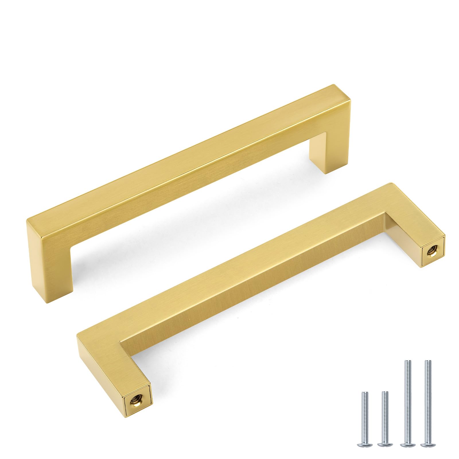Photo 1 of goldenwarm 35 Pack 5 inch Gold Cabinet Pulls Brushed Brass Drawer Handles Modern Square Stainless Steel Hardware Pull for Kitchen Cupboard Dresser