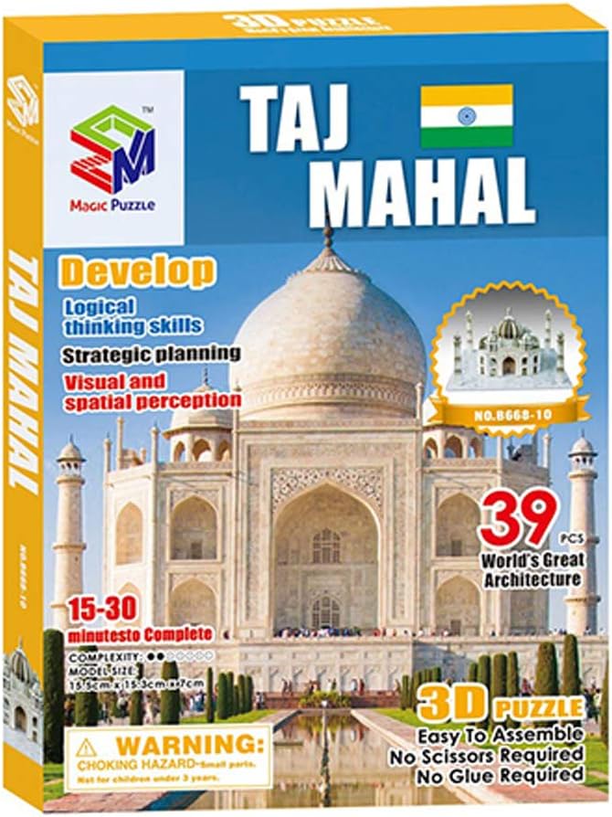 smallwoodi DIY Puzzle Toy, 3D World Jigsaw Puzzle World Construction Model Kit DIY Craft Educational Toy Birthday Gift 01(Taj Mahal)