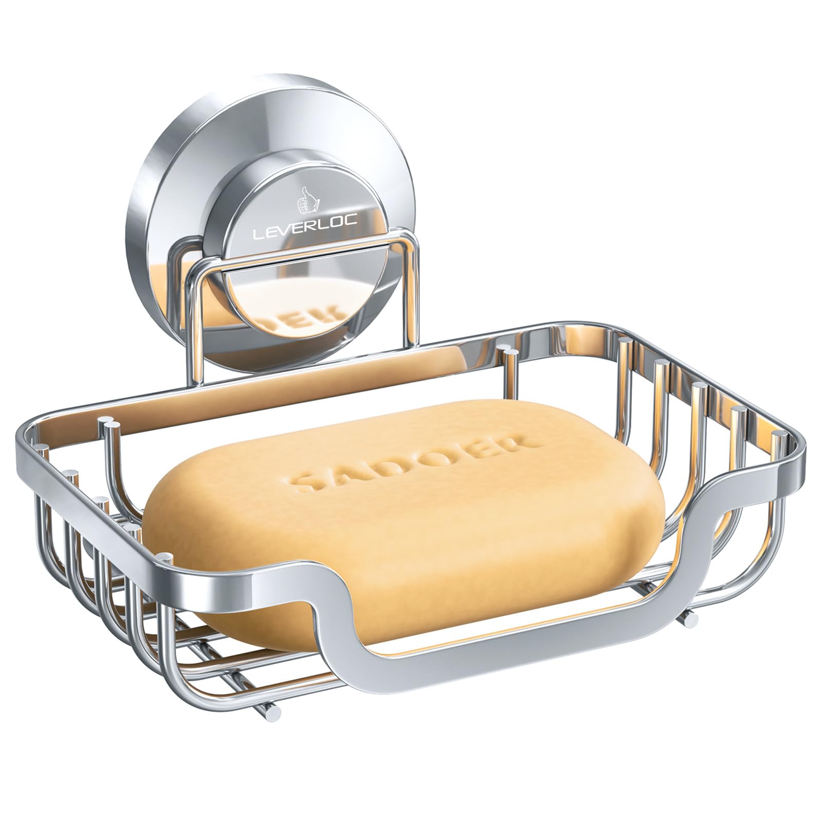 Photo 1 of *MINOR DAMAGE - USED*
LEVERLOC Soap Dish, Soap Bar Holder for Shower Suction Cup Wall Mounted, Stainless Steel No-Drilling Removable Waterproof Sponge Holder for Bathroom Bathtub Kitchen Sink, Keep Dry, Silver