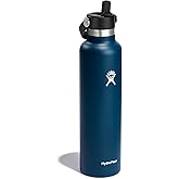 Hydro Flask Water Bottle - Insulated Stainless Steel - Straw Lid, Non Spill, Leakproof 24 Oz Indigo Blue