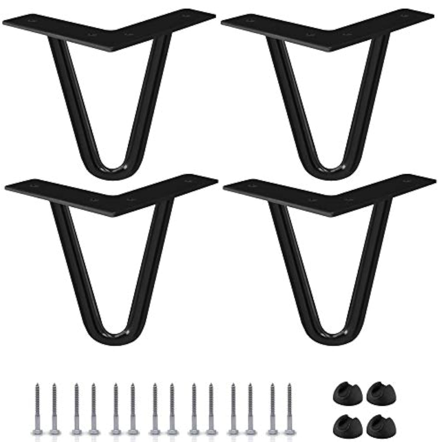 Btowin 4 inch / 10cm Hairpin Legs, 4Pcs Heavy Duty Metal Furniture Legs with Rubber Floor Protectors & Screws for Home DIY Projects TV Stand Sofa Cabinet - Black — image 1