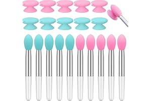 NEWTAY 20 Pcs Silicone Lip Brush Covers and Lip Brushes for Lipsticks, Lip Gloss, Lip Balm and Other Cream Makeup Products (Pink, Green)