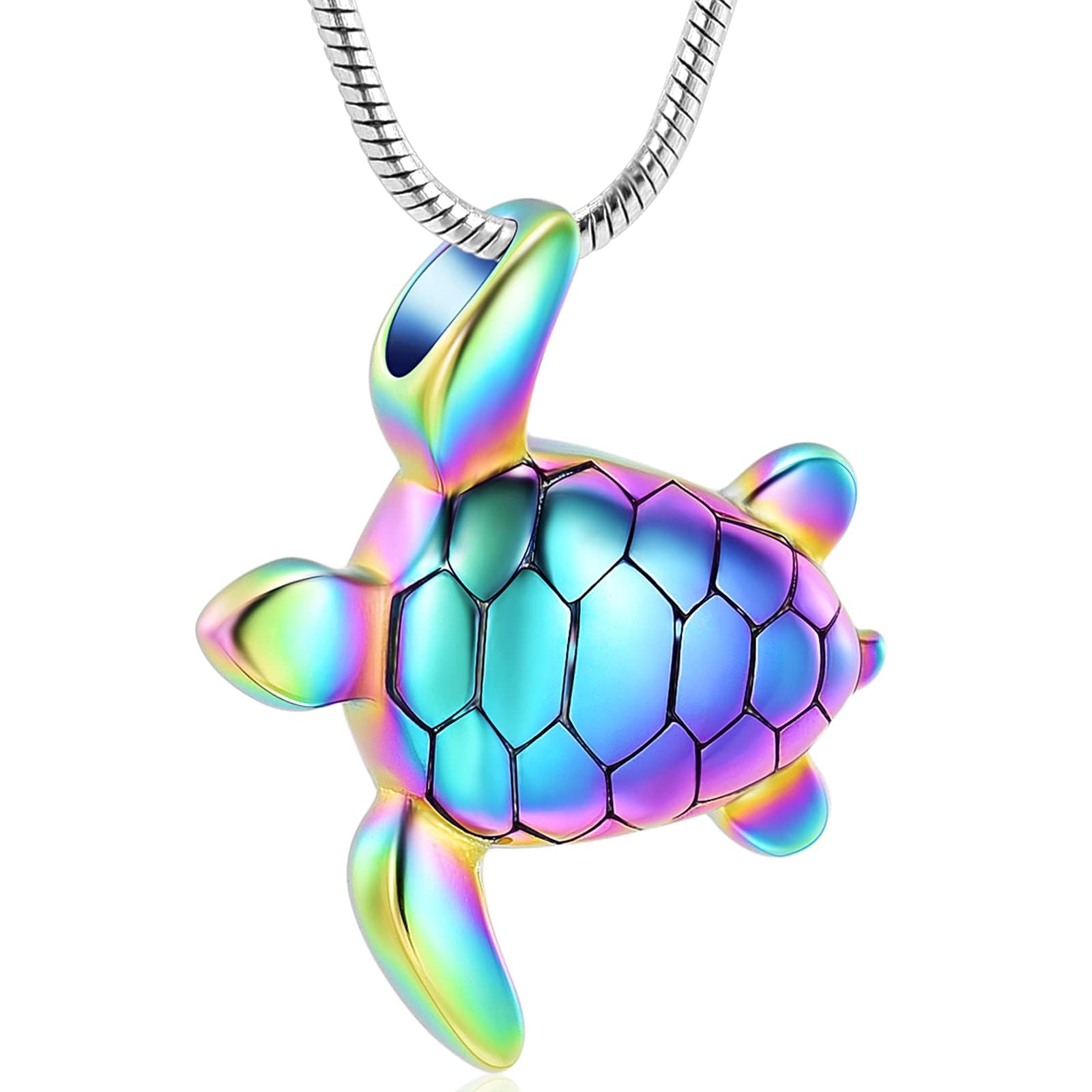 QGJNSGC Turtle Urn Necklace for Ashes Sea Turtle Cremation Jewelry for Ashes Necklace Keepsake Memorial Jewelry Urns Pendant for Pet/Human Turtle Lovers (Rainbow)