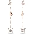 Lilia drop earrings, Butterfly, Long, White, Rose-gold tone plated