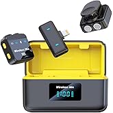 Vyojasharc Wireless Lavalier Microphone with 2 Microphone Heads for iPhone 15-16 Android Phone, 100ft Range Noise Canceling Lav Mic Clip On Microphones for iPad Video Recording Vlogging