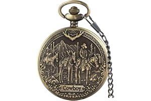 Tiong Vintage Pocket Watch Engraved Cowboy Skull Wolf 3D Pattern Arabic Numerals Quartz Pocket Watch with Chain Best Gifts