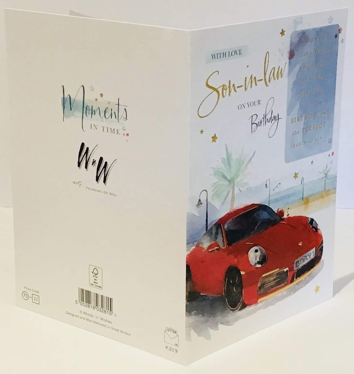 Words and Wishes Son-in-Law Birthday Card - Red Sports Car - 8.5 x 6 Inches, red|grey|black, 6 x 8.5 inches - Image 3
