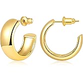 Gamicy Small 14K Gold Plated Hoop Earrings for Women with 925 Stering Silver Post, 14K Real Gold Plated Chunky Lightweight Hoops Earrings