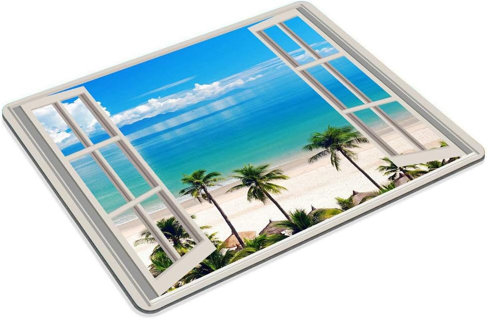 Wasach Mouse Pad Palm Trees Tropical Island Beach Nature Paradise Panoramic Picture Through Wooden Windows Scene Custom Design - Image 5
