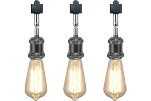 KAYYELAMP 3-Pack Retro Vintage Style Adjustable Angle H-Type Track Pearl Black E26 Base Pendant Lamp for Loft Aisle Living Room Kitchen Bulb and Track Not Included