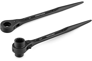 MAXPOWER 2PCS Spud Ratchet Scaffold Wrench Set, 7/8 Inch x 3/4 Inch Dual Socket Spud Ratchet, 19mm x 21mm Low Profile Metric 