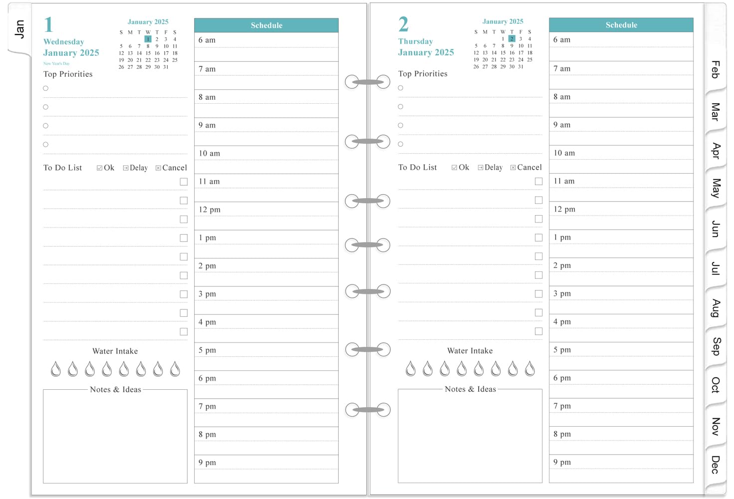 Photo 1 of 2025 Planner Refills - One Page Per Day Daily ? Monthly Planner, January 2024-December 2024, Prioritized, To-Do List, Notes, Appointment Schedule, 7-Hole Punched, Desk Size 4, 5.8" x 8.3"