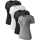 4 Pack Women's Long Sleeve Compression Shirts, Dry Fit Workout Athletic Sun Protection Cooling Tops for Yoga Running Gym