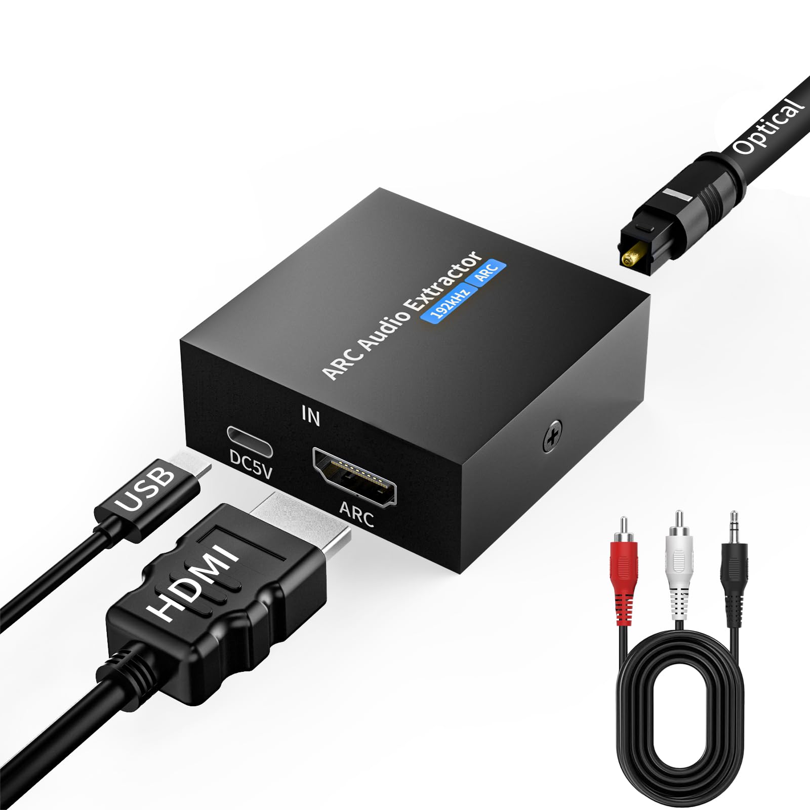 Photo 1 of 192KHz ARC Audio Extractor, HDMI ARC to Optical Converter, ARC to Optical/Toslink+3.5mm AUX Output, ARC to RCA Audio Converter for TV Amplifier Speaker/Soundbar/Headset