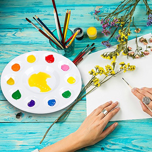 12 Pack Round Paint Tray Plastic Palettes with 6 Pcs Hair Paint Brush Painting Set for Acrylic Painting Watercolor DIY Craft Cupcakes Oil painting (10 Wells, white)