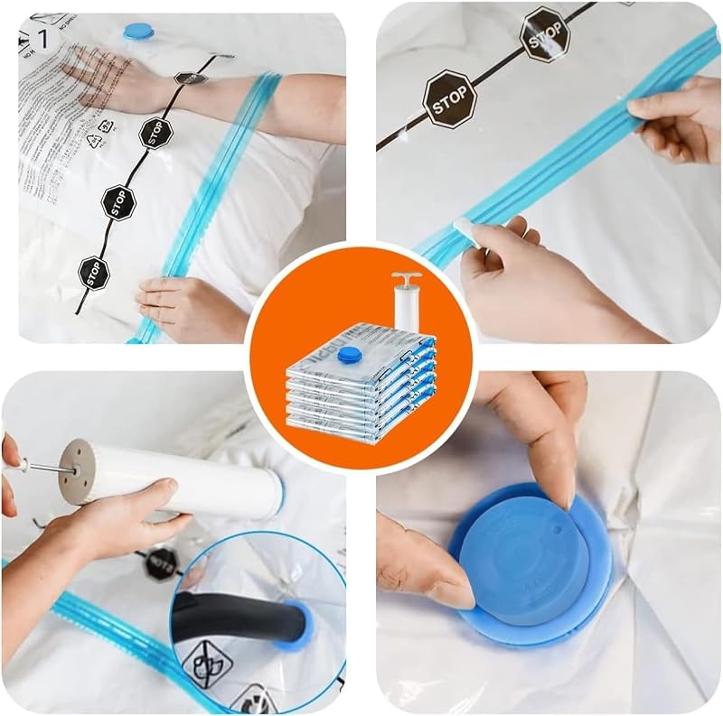 Vakuumbeutel für Kleidung mit Luftdichtem Ventil und Handpumpe - Mehrere, 3 x Jumbo, 3 x Groß, 3 x Mittelgroß, 3 x Klein, 12er-Pack, Reißverschluss, Durchsichtig