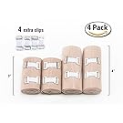 Elastic Bandage Wrap Compression Roll - Set Of 4 Compression Bandages - Compression Wraps - Compression Bandage Roll With Hook Closure - Elastic Bandage Clips - Polyester Bandage Wrap