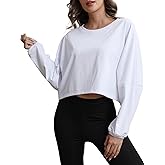 MATEAM Womens Workout Tops Casual Sweatshirt Long Sleeve Cropped t Shirts Crewneck Loose Fit Clothing for Women Trendy