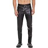 xokesy Mens Shiny Leather Pants, Soft Matte, Sexy Zipper Open Crotch, Male Casual Trousers Black