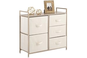 mDesign 30.03" High Steel Frame/Wood Top Storage Dresser Furniture Unit with 5 Removable Fabric Drawers - Tall Bureau Organizer for Bedroom, Living Room, Closet - Lido Collection - Cream/Beige/Gold