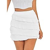 HOCILLE Women's Sexy Bodycon Mini Skirt Above Knee Mesh Ruched Short Pencil Club Party Skirts