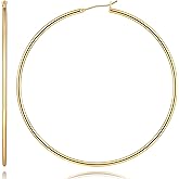 worfey 14K Gold Hoop Earrings for Women 14K Gold Earrings for Women Hoop Earring for Womens Shiny Smooth Hoops Earring for Womens Hoops 12/14/16/18/20/25/30/35/40/45/50/60/70mm