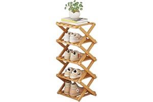 Xugoox 5 Tiers Shoe Rack, Foldable Bamboo Shoes Organizer, Freestanding and Space-Saving Shelf for Entryway, Closet, Bedroom,