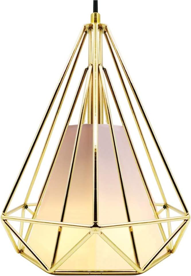 CREATE BRIGHT Retro Style Industrial Loft Metal Chandelier Ceiling Pendant Light,Golden Iron Basket Cage Hanging Lamp