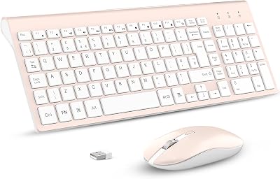 cimetech Wireless Keyboard and Mouse Combo UK Layout Pink 2.4G Slim