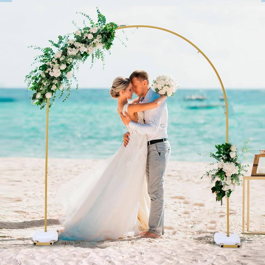 Vincidern Wedding Arch Backdrop Stand 7.8FT, Party Balloon Arch Stand for Birthday, Bridal Baby Showers, Metal Wedding Arch Frame for Ceremony Decoration Arch Stand Backdrop Gold(with Water Base)